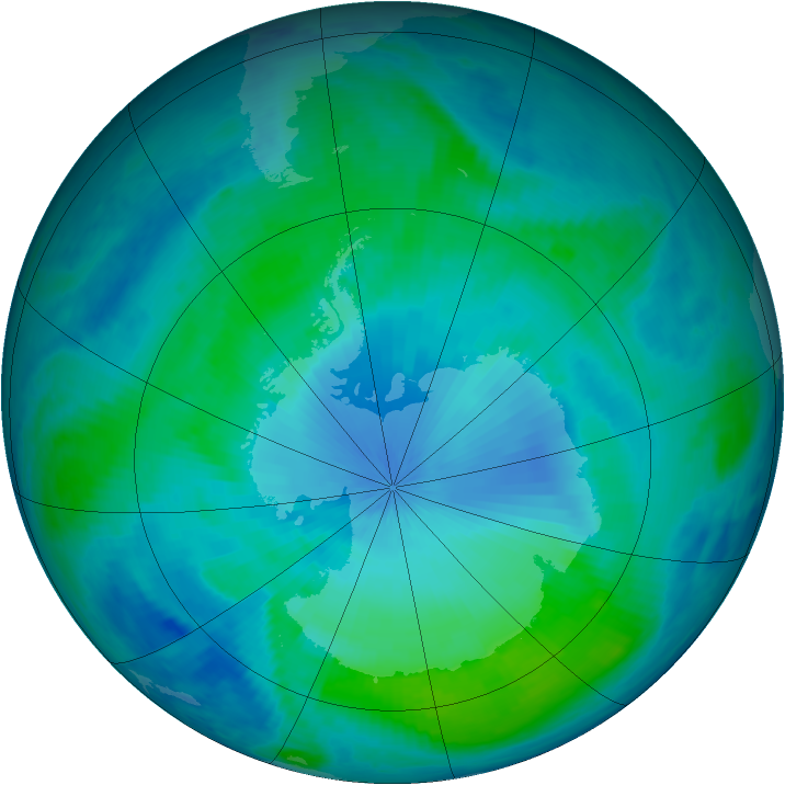 Antarctic ozone map for 07 February 1999